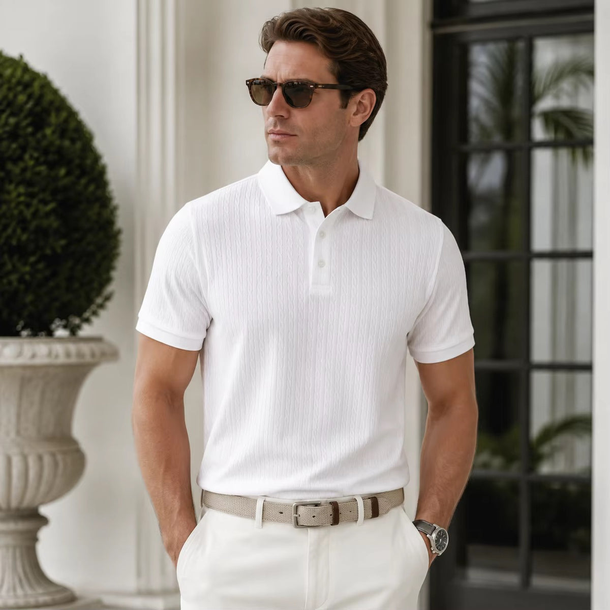 The Heritage Textured Cotton Polo – Off-White